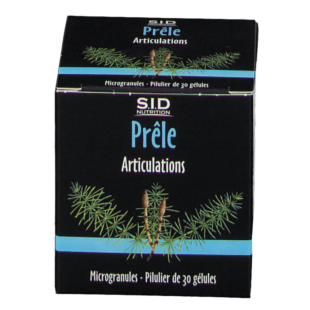 Vorderseite der SID Nutrition Prêle Articulations Packung mit 30 Gélules.