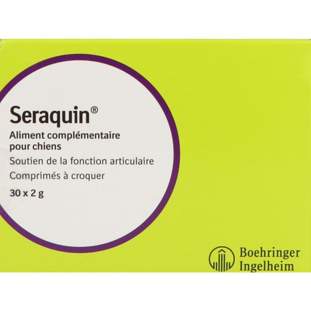 Seraquin® pour chiens. Complément alimentaire pour la fonction articulaire. Comprimés à croquer. Boehringer Ingelheim.