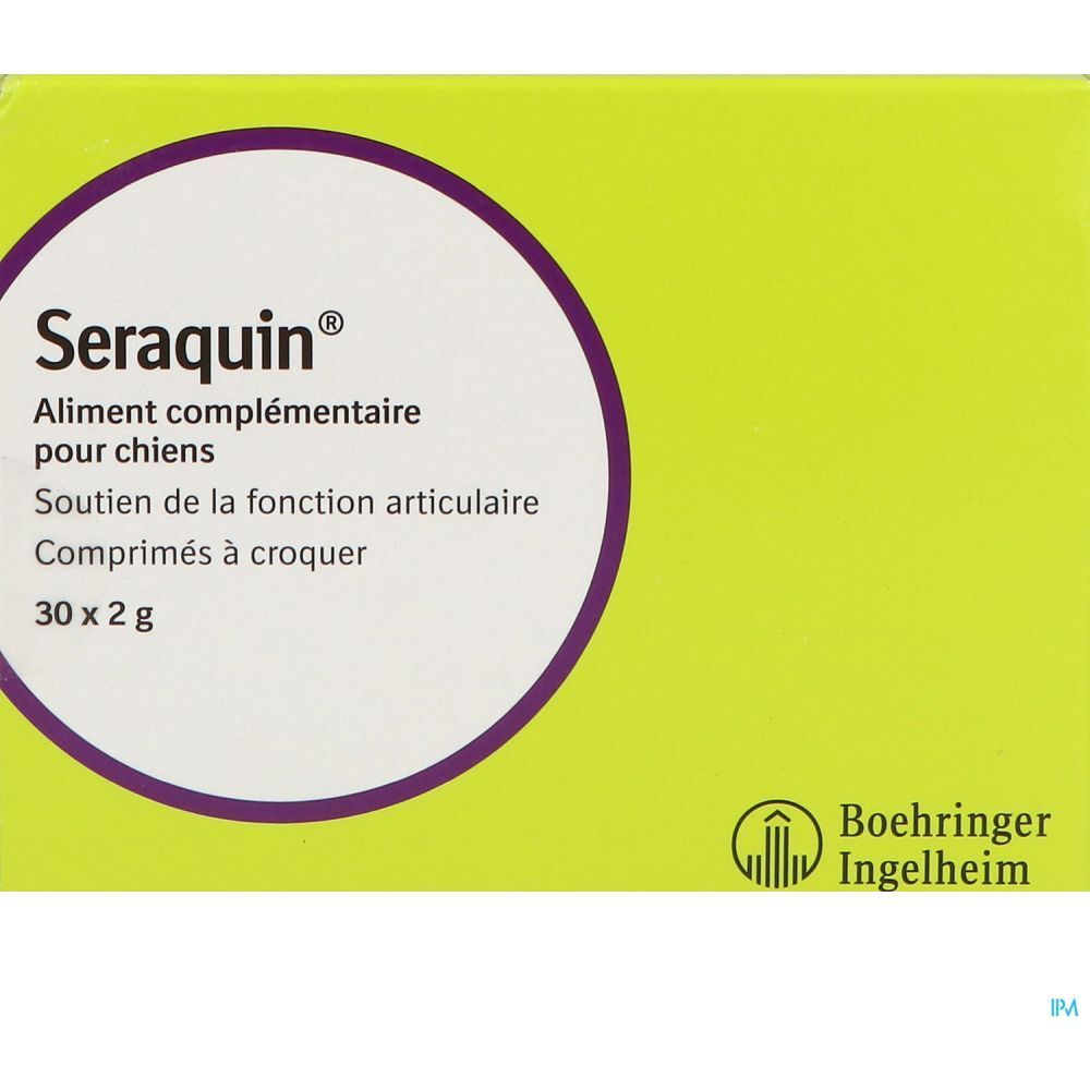 Seraquin® pour chiens. Complément alimentaire pour la fonction articulaire. Comprimés à croquer. Boîte.
