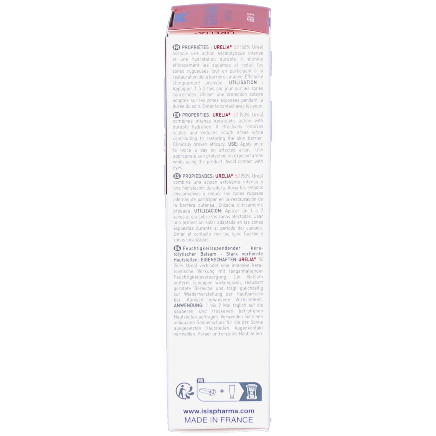 Rückseite der Produktverpackung mit Text in mehreren Sprachen. Enthält Informationen zu Inhaltsstoffen und Anwendung.