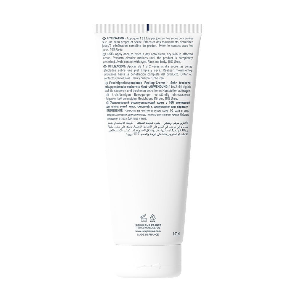 Rückseite einer weißen Tube. Text in mehreren Sprachen. Enthält Informationen zur Anwendung und Inhaltsstoffen.