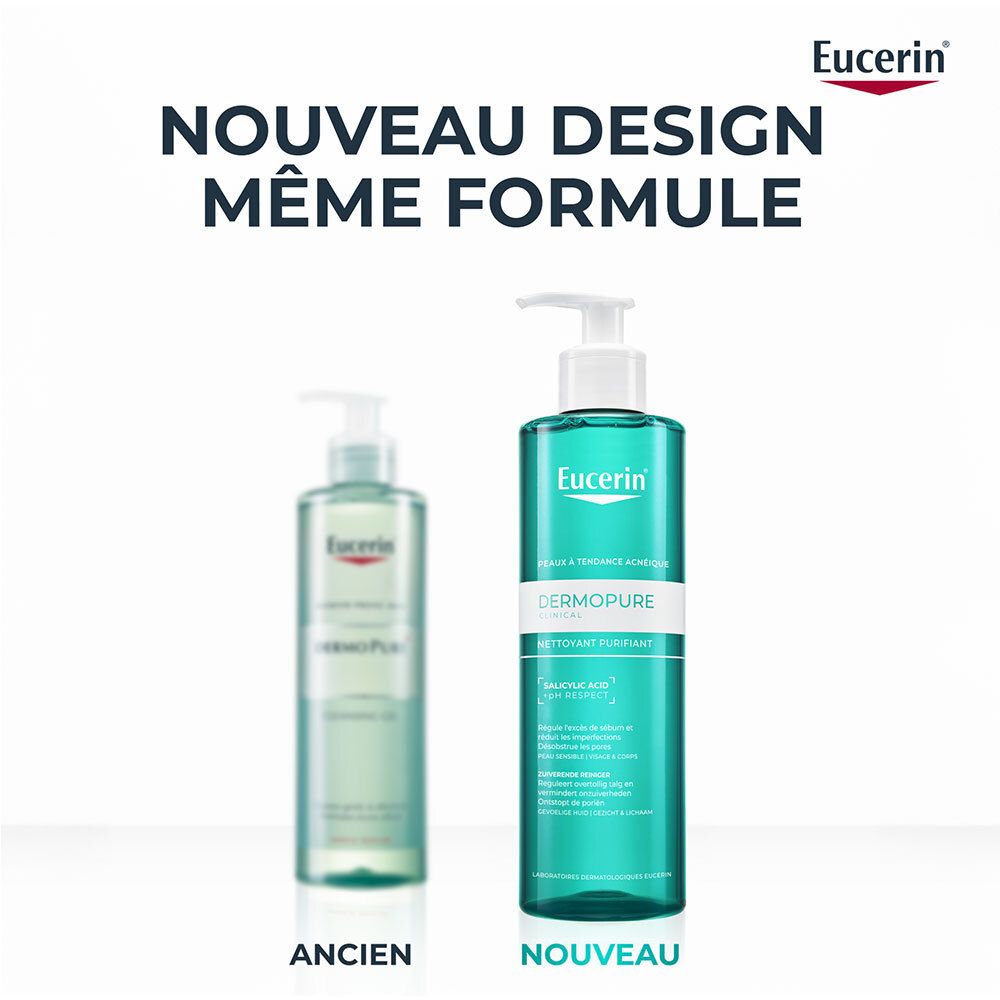 Vergleich: Altes und neues Design des Eucerin DermoPure Reinigungsgels.