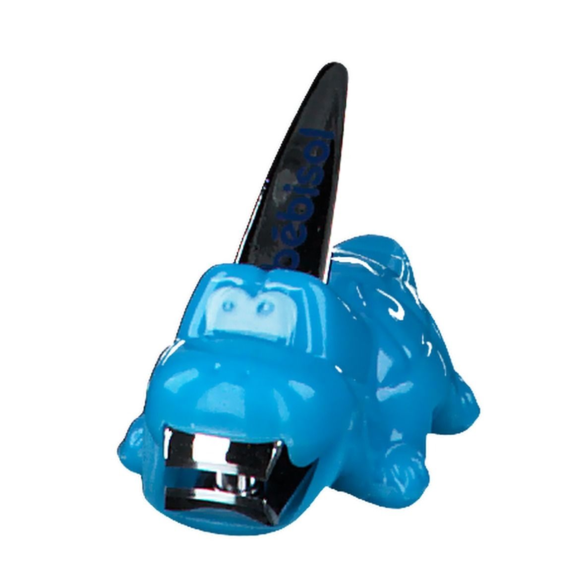 Blauer Nagelkrokodil-Knipser mit silberner Klinge. Auf der Klinge steht "bébisol".