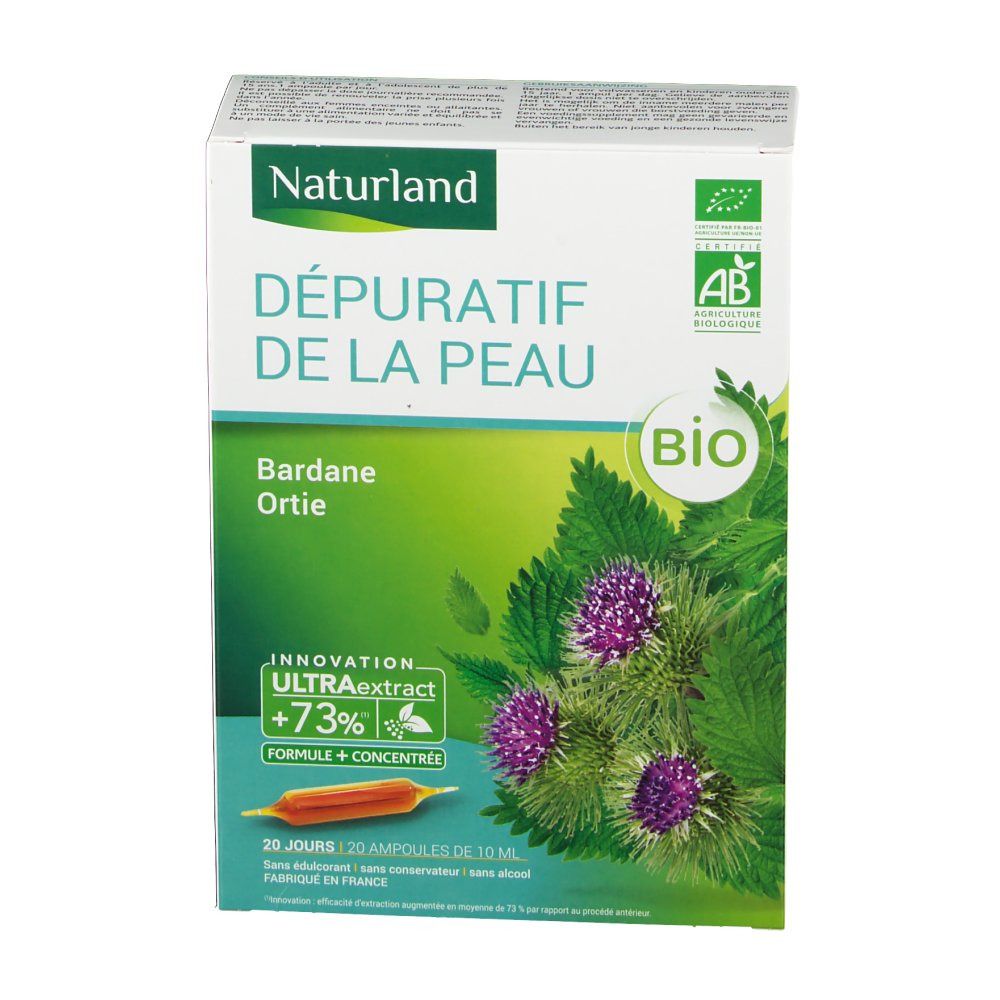 Kartonverpackung mit Produktnamen und Logo. Grün-weiße Farbgebung mit Illustrationen von Pflanzen. BIO-Zertifizierung.