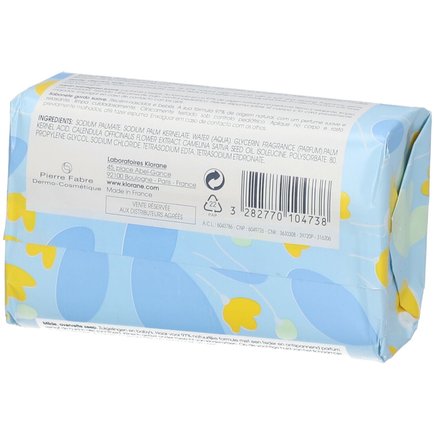 KLORANE Bébé Bain Savon Surgras Doux au Calendula Bio