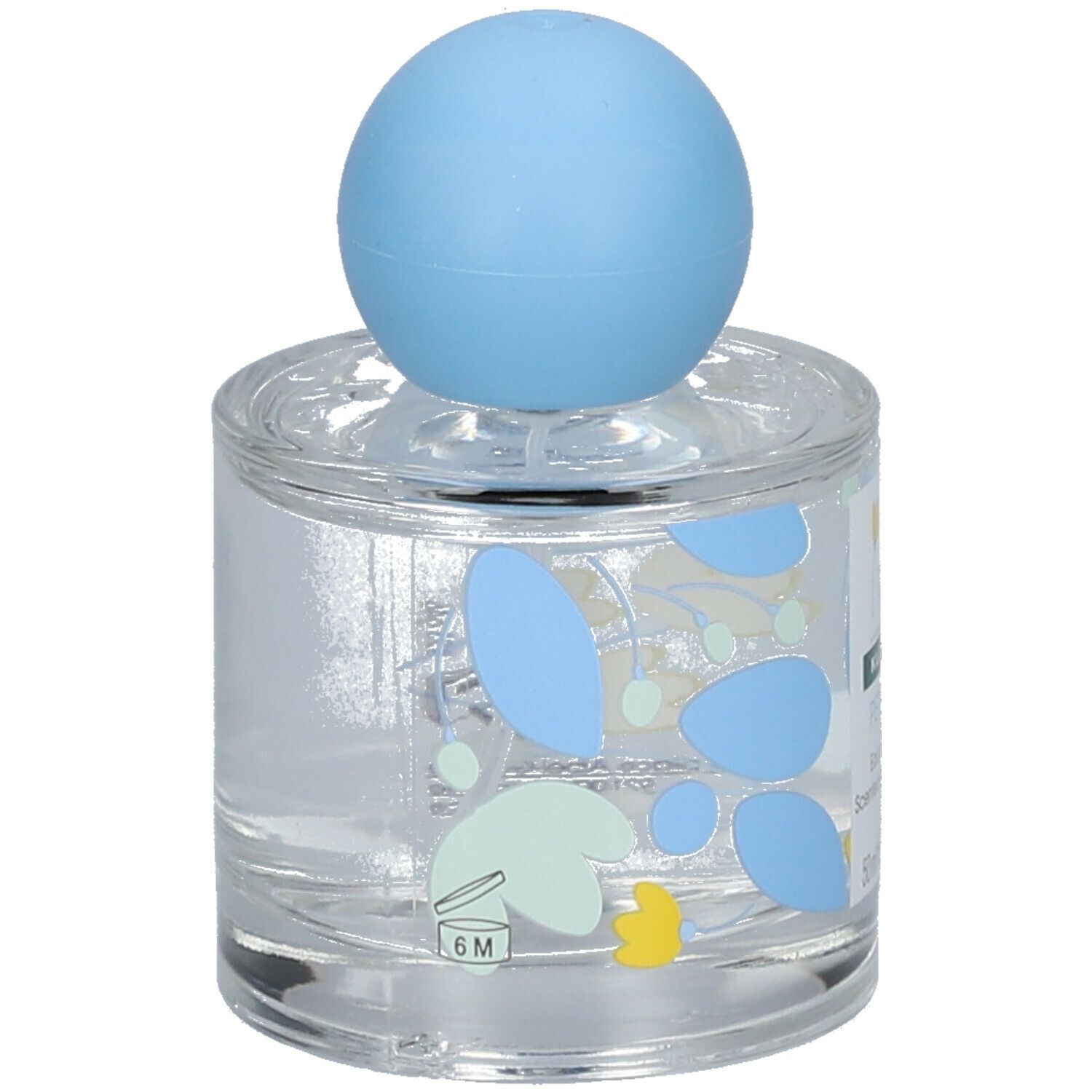 Flacon Klorane Bébé Petit Brin Eau Parfumée, bouchon bleu. Inscriptions.