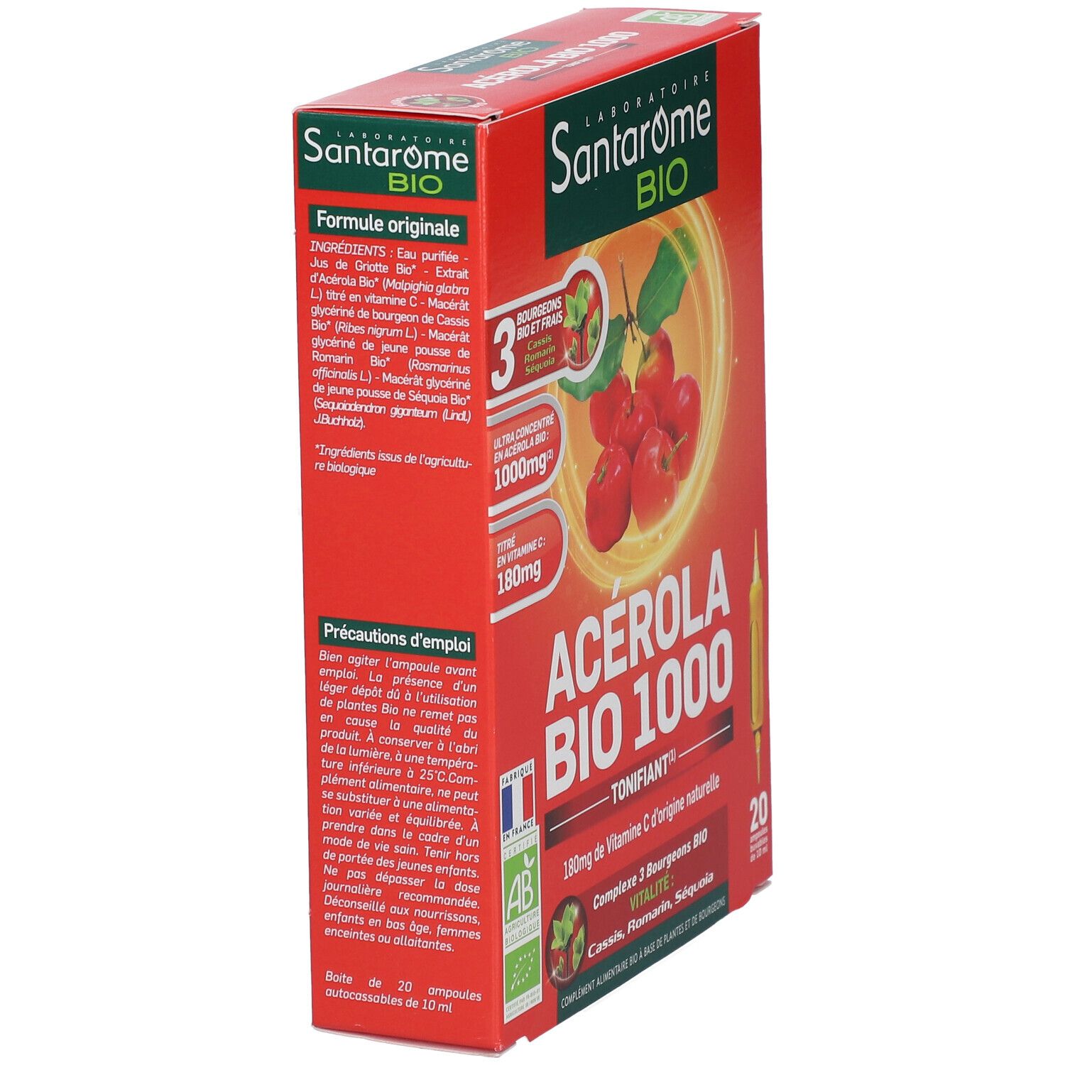Rote Schachtel, Seitenansicht. Produktname und Inhaltsstoffe sind sichtbar. AB-Bio-Siegel.