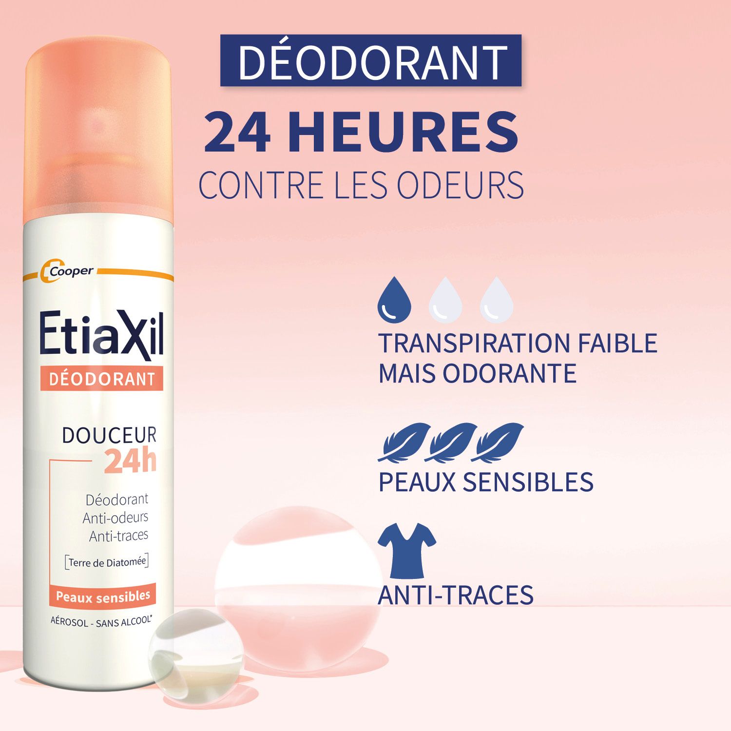 Déodorant EtiaXil 24h. Contre les odeurs. Peaux sensibles. Anti-traces.