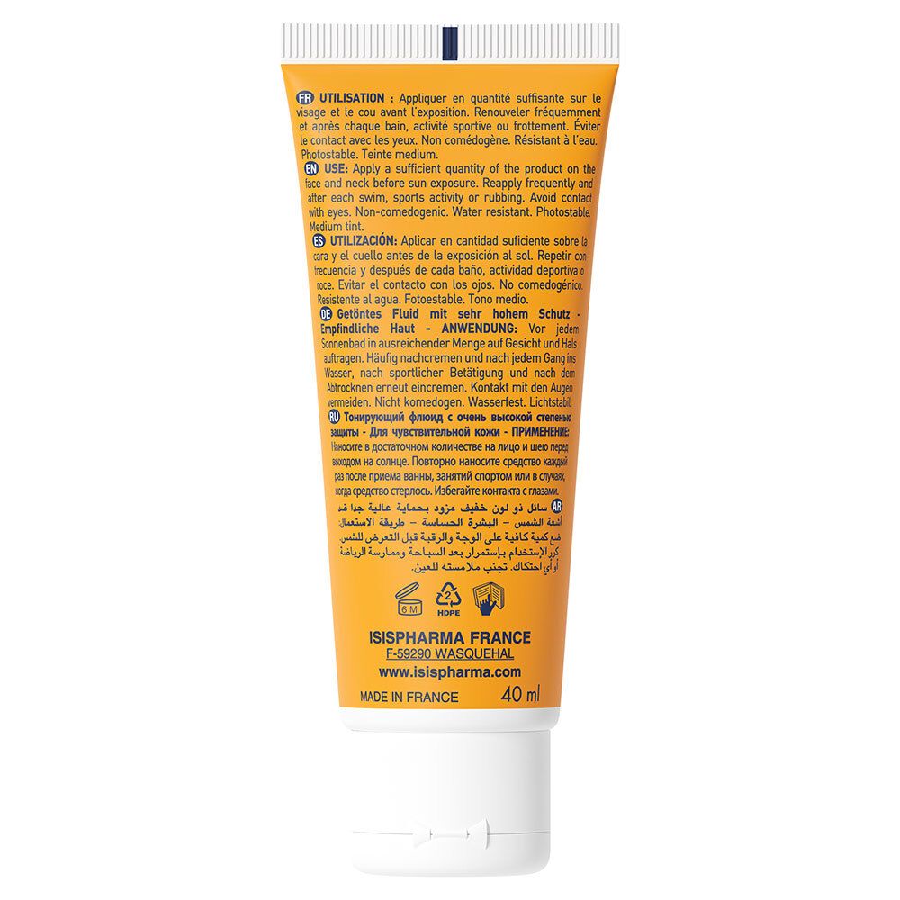 Dos du tube jaune. Texte multilingue. 40 ml.