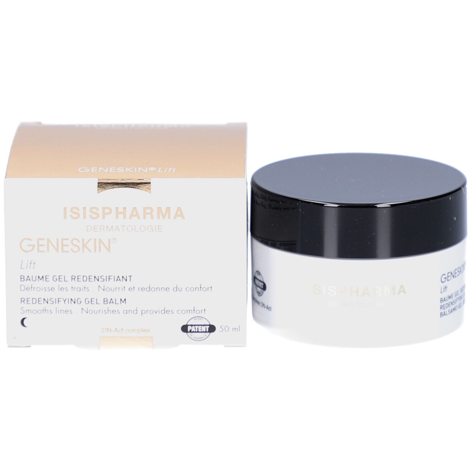 Pot de crème et boîte. Inscription: GENESKIN Lift, ISISPHARMA, 50 ml.