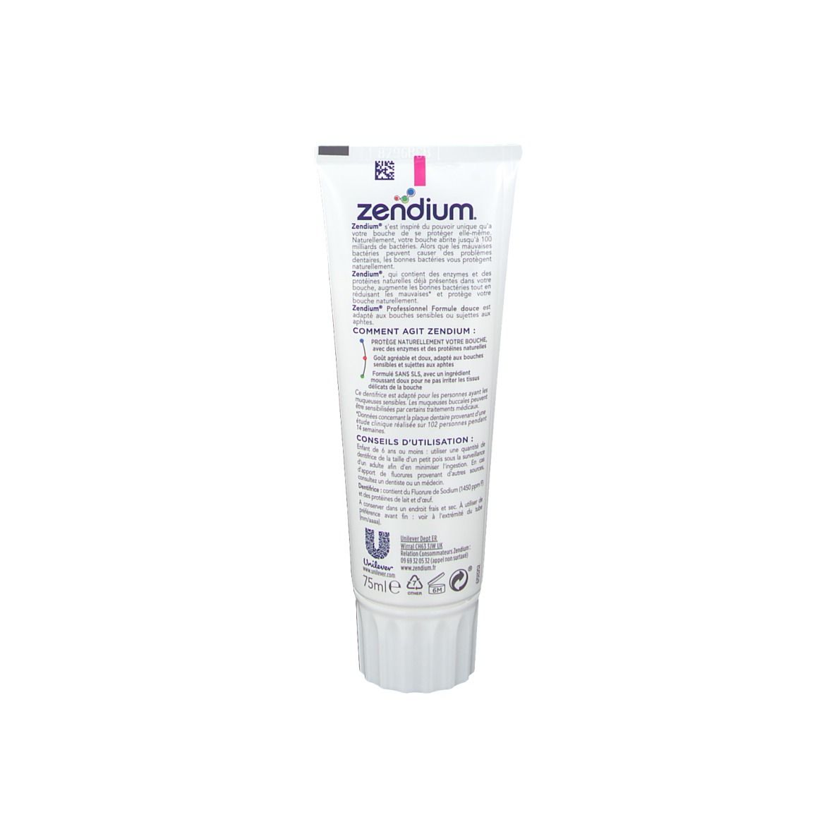 Zendium Dentifrice Formule Douce Bouches Sensibles ou Sujettes aux Aphtes