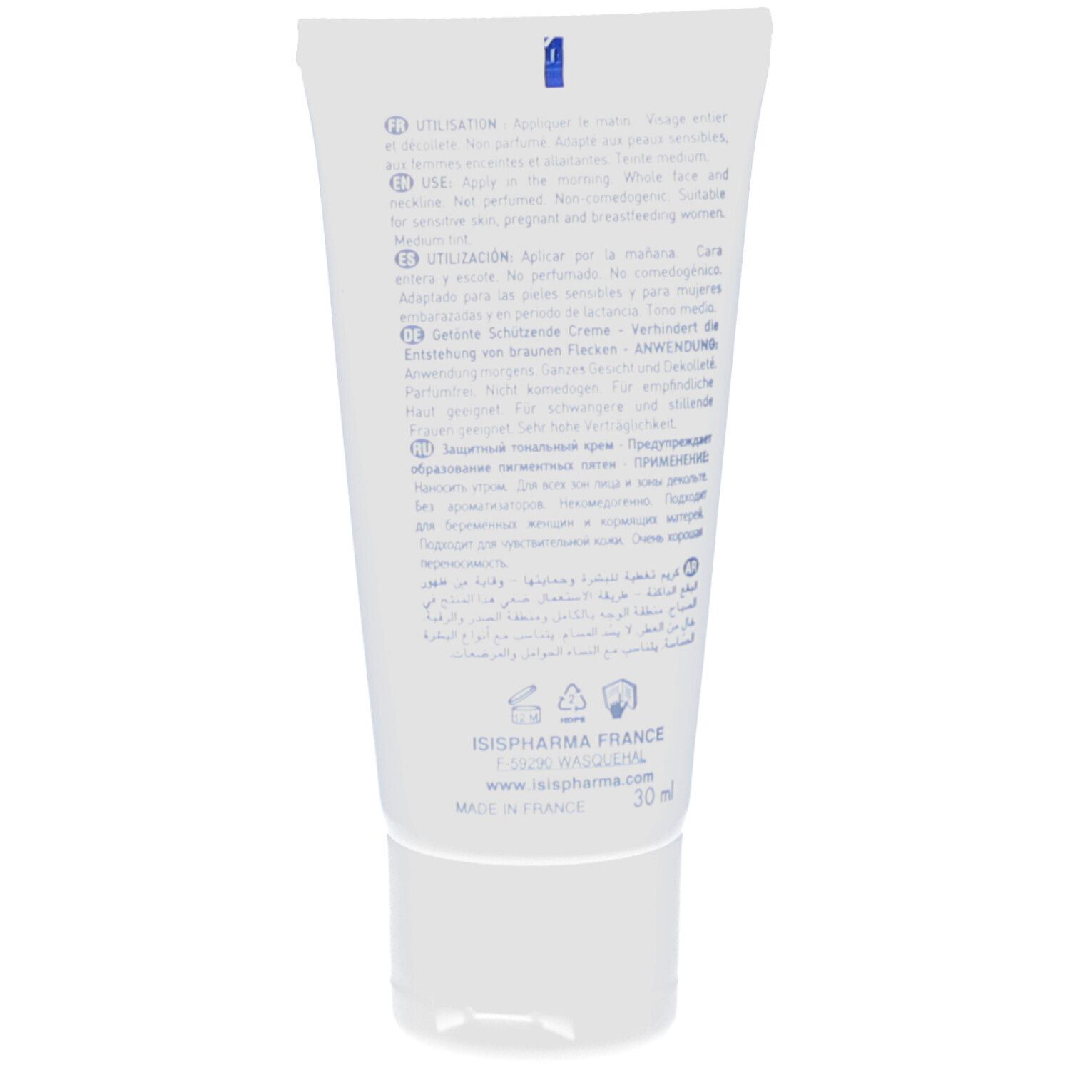 Produktverpackung und Tube. ISISPHARMA Neotone Prevent SPF50+ Mineral. Creme gegen braune Flecken.