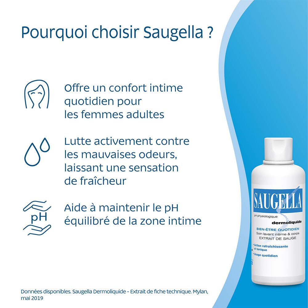Saugella - Dermoliquide - Soin lavant pour l’hygiène intime quotidienne des femmes adultes - à base d’extrait de Sauge - Assure le bien-être intime quotidien - Flacon 500 ml