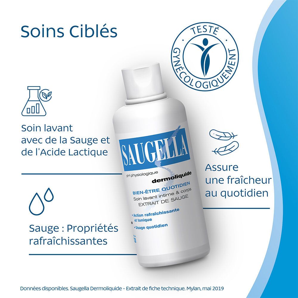 Saugella - Dermoliquide - Soin lavant pour l’hygiène intime quotidienne des femmes adultes - à base d’extrait de Sauge - Assure le bien-être intime quotidien - Flacon 500 ml