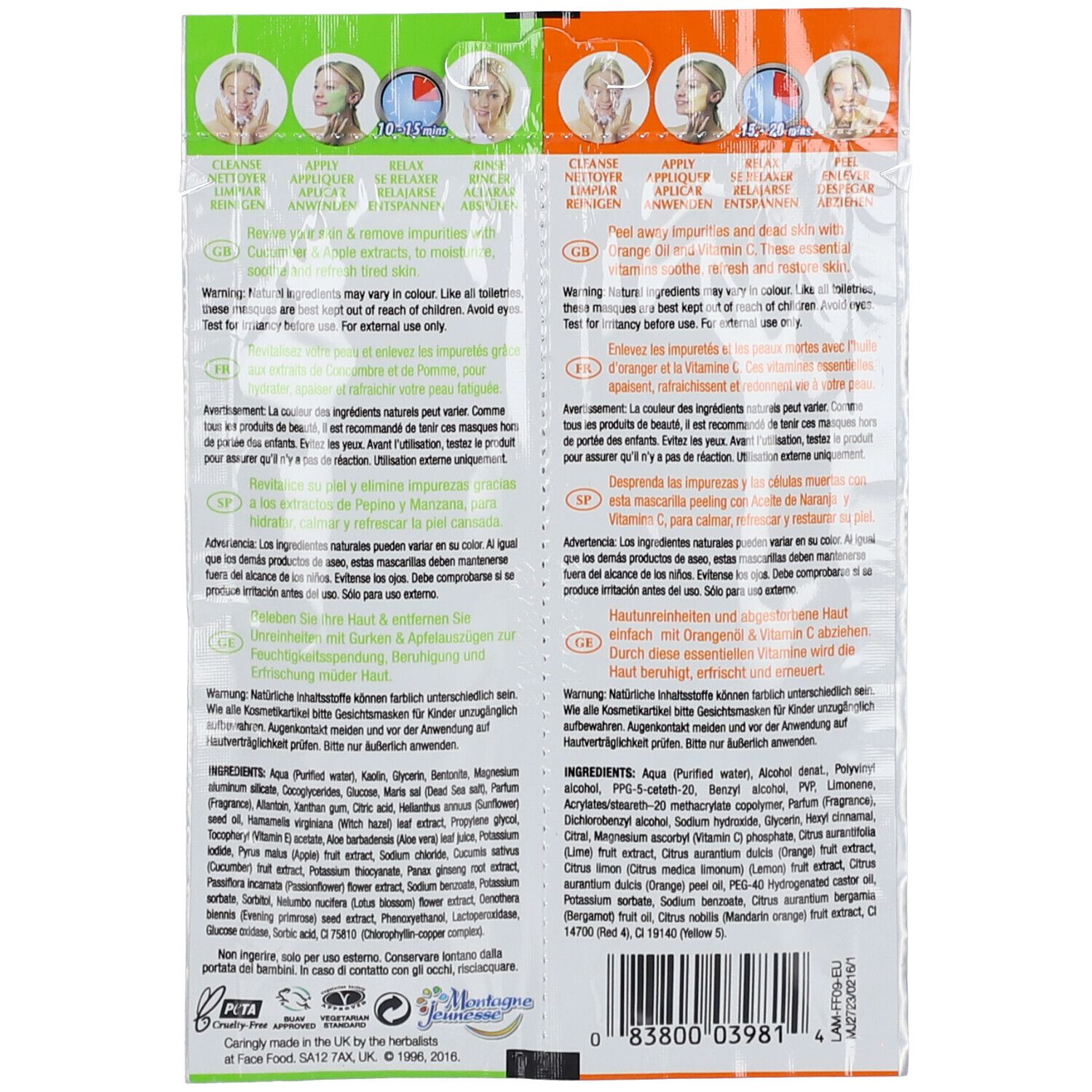 Face Food Peeling-Maske Orangenöl und Revitalisierende Maske Gurke