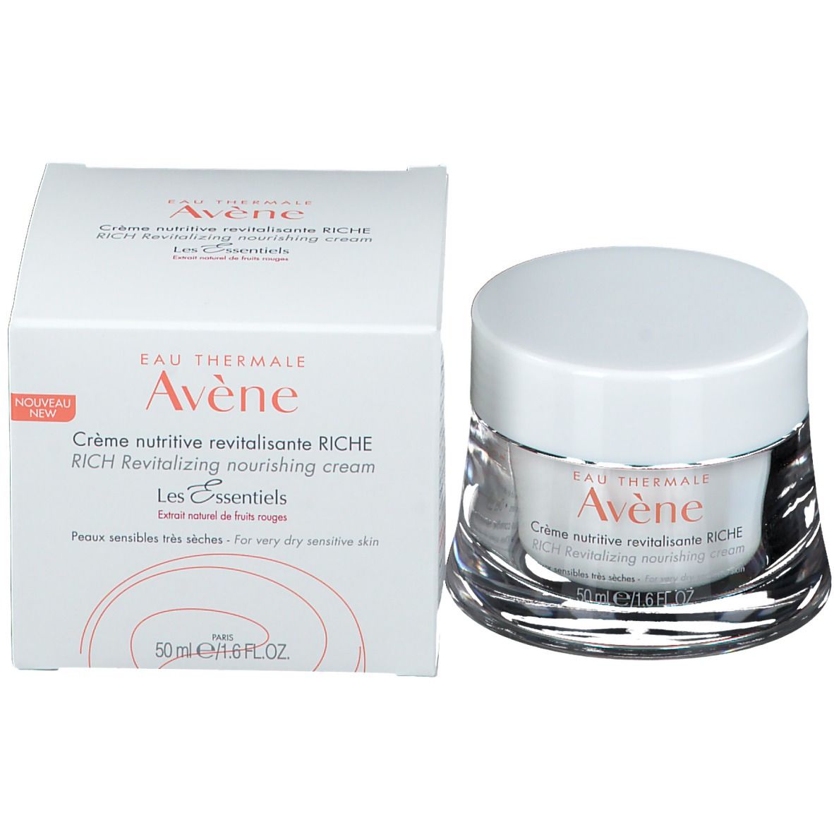 Emballage et pot de crème. L'étiquette indique "Eau Thermale Avène".