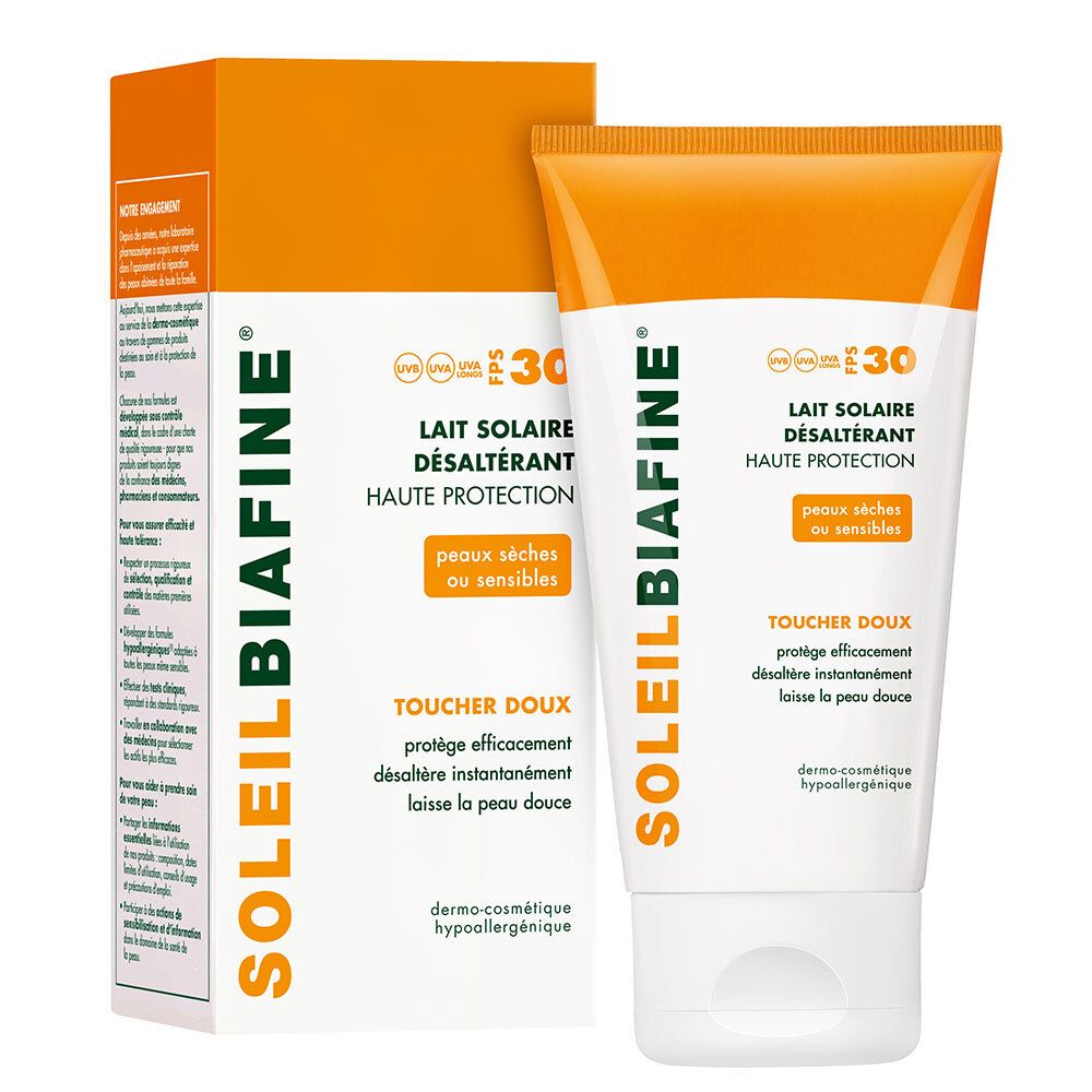 Soleil biafine Lait solaire désalterant haute protection toucher doux FPS 30 150 ml