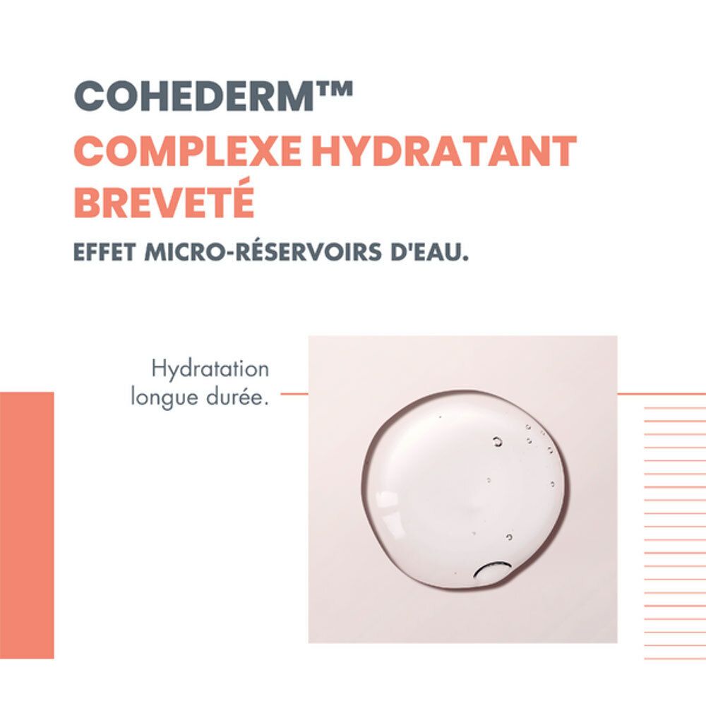 Avene Cohederm Komplex für langanhaltende Feuchtigkeit, gezeigt als Gel-Tropfen.