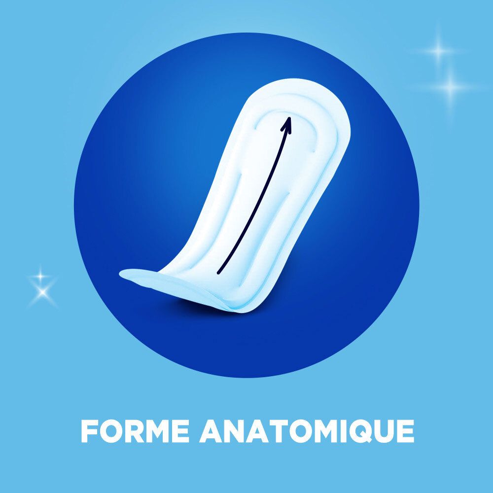Serviette Vania Maxi avec forme anatomique et flèche indiquant l'absorption.