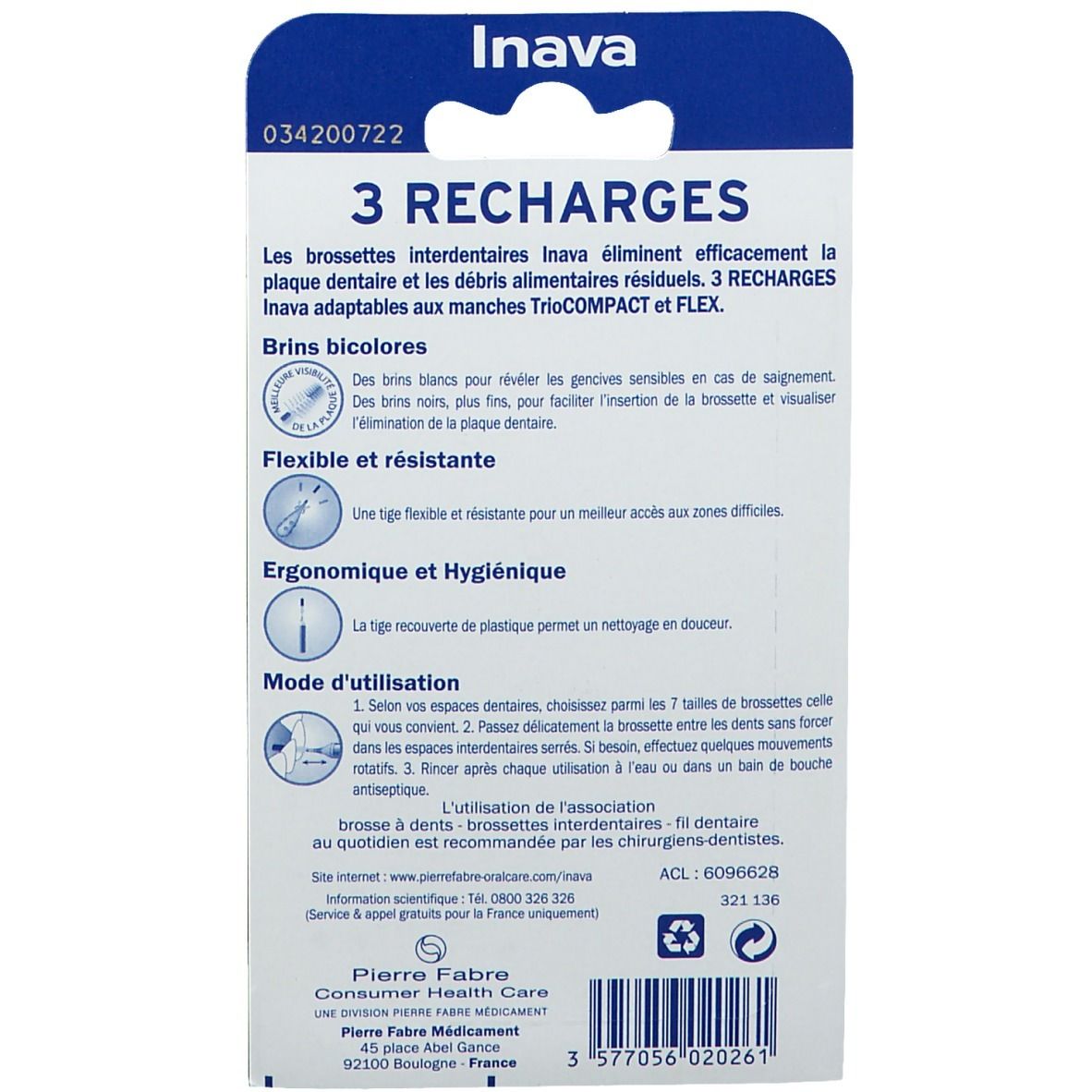 Inava Trio COMPACT/ FLEX Brossette Interdentaire Recharge 1,2 mm ISO 3