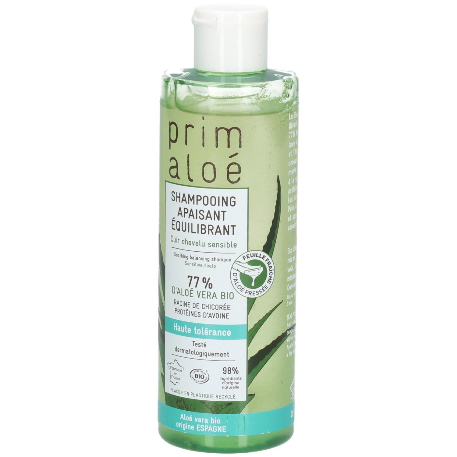 Prim Aloe Shampoo: beruhigendes und ausgleichendes Shampoo für empfindliches Haar, 77% Bio-Aloe Vera.
