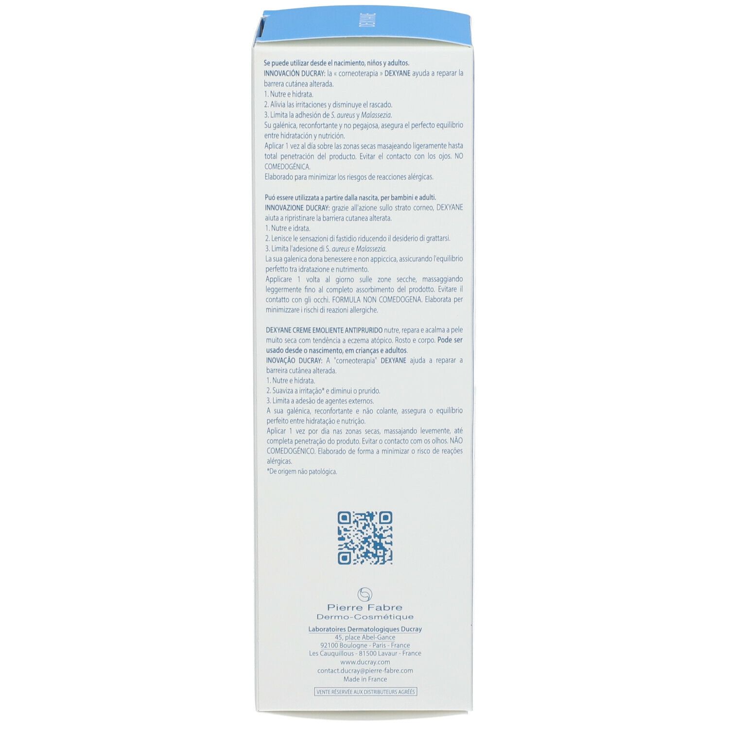 Rückseite der Kartonverpackung. Text in mehreren Sprachen. Enthält Informationen zur Anwendung.