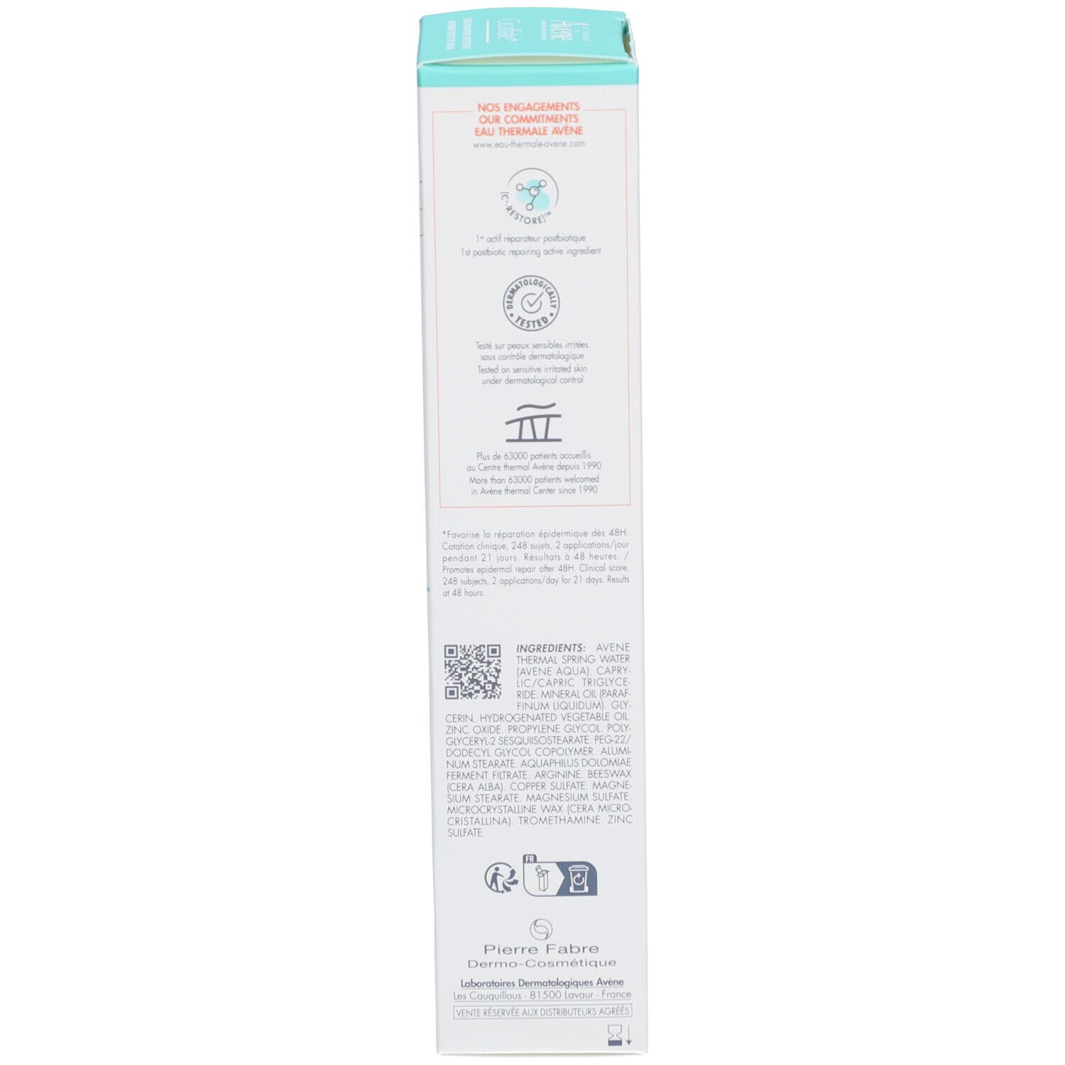 Emballage Avene Cicalfate+ crème. Texte et logo.