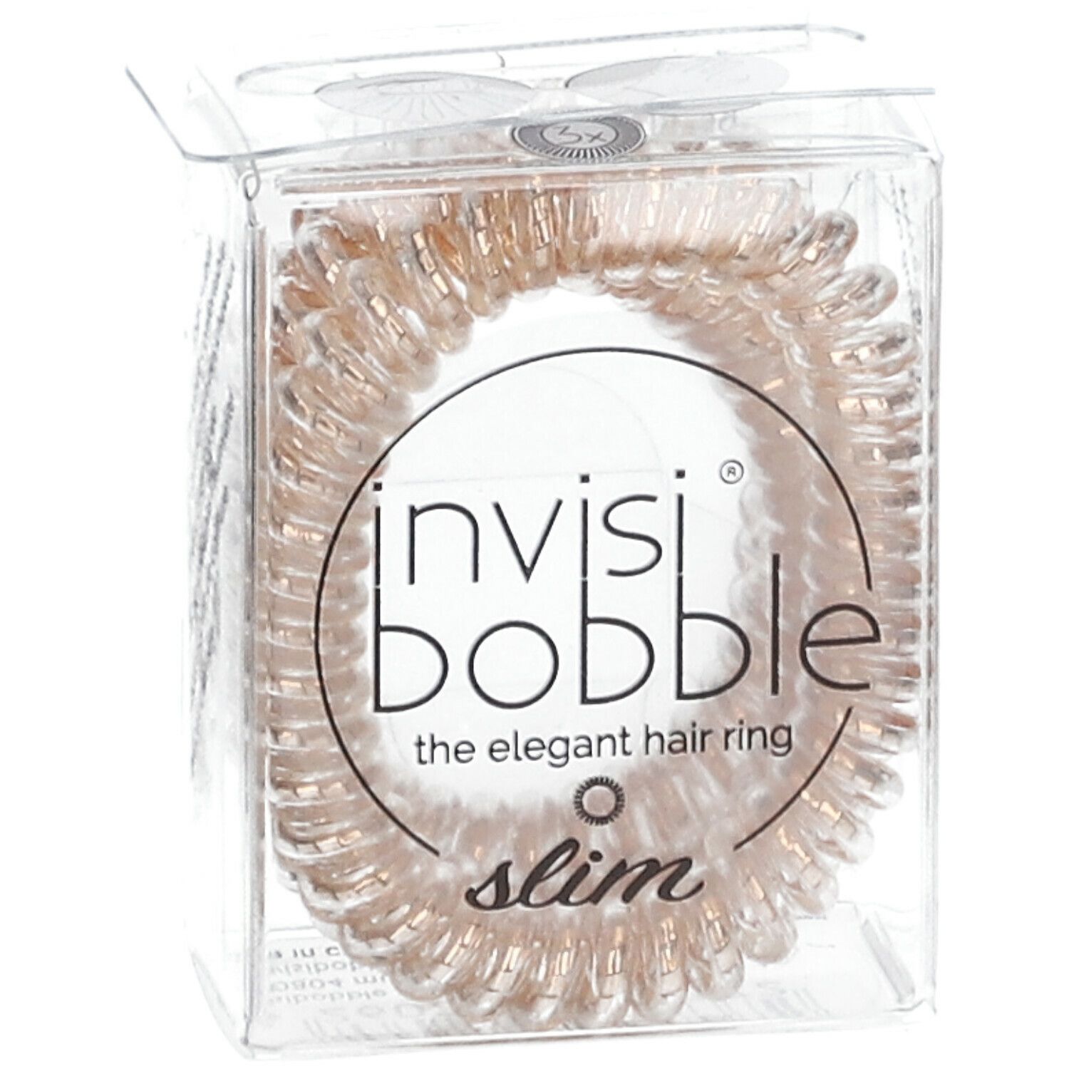 Bronze Haargummi in Spiralform in einer transparenten Verpackung. Auf der Verpackung steht "invisibobble® Slim".