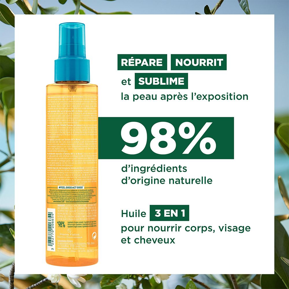 KLORANE Huile réparatrice après-soleil au Tamanu BIO et Monoï