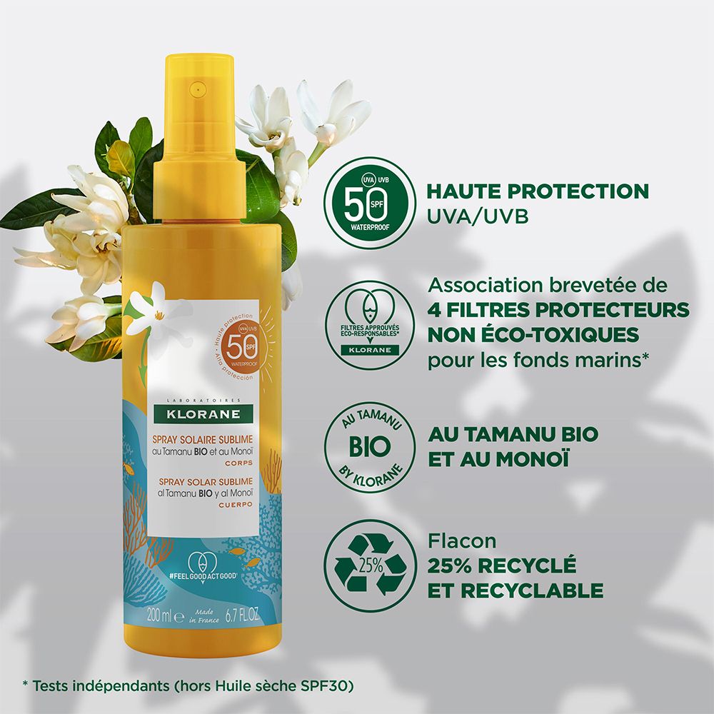 KLORANE Spray Solaire Sublime au Monoï et Tamanu BIO SPF30 Corps