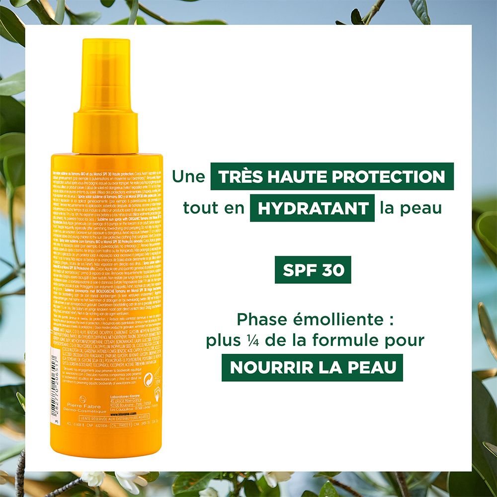 KLORANE Spray Solaire Sublime au Monoï et Tamanu BIO SPF30 Corps