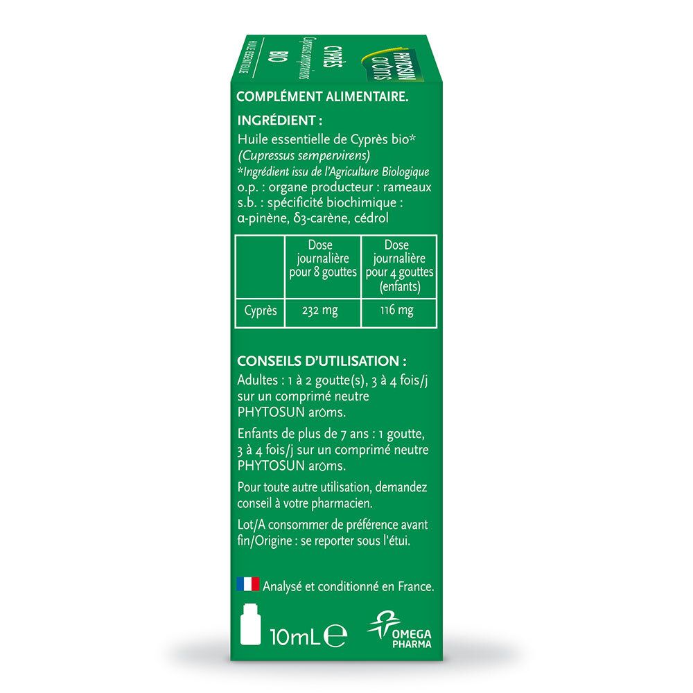Boîte verte avec texte. Contient ingrédients, dosage et conseils d'utilisation.