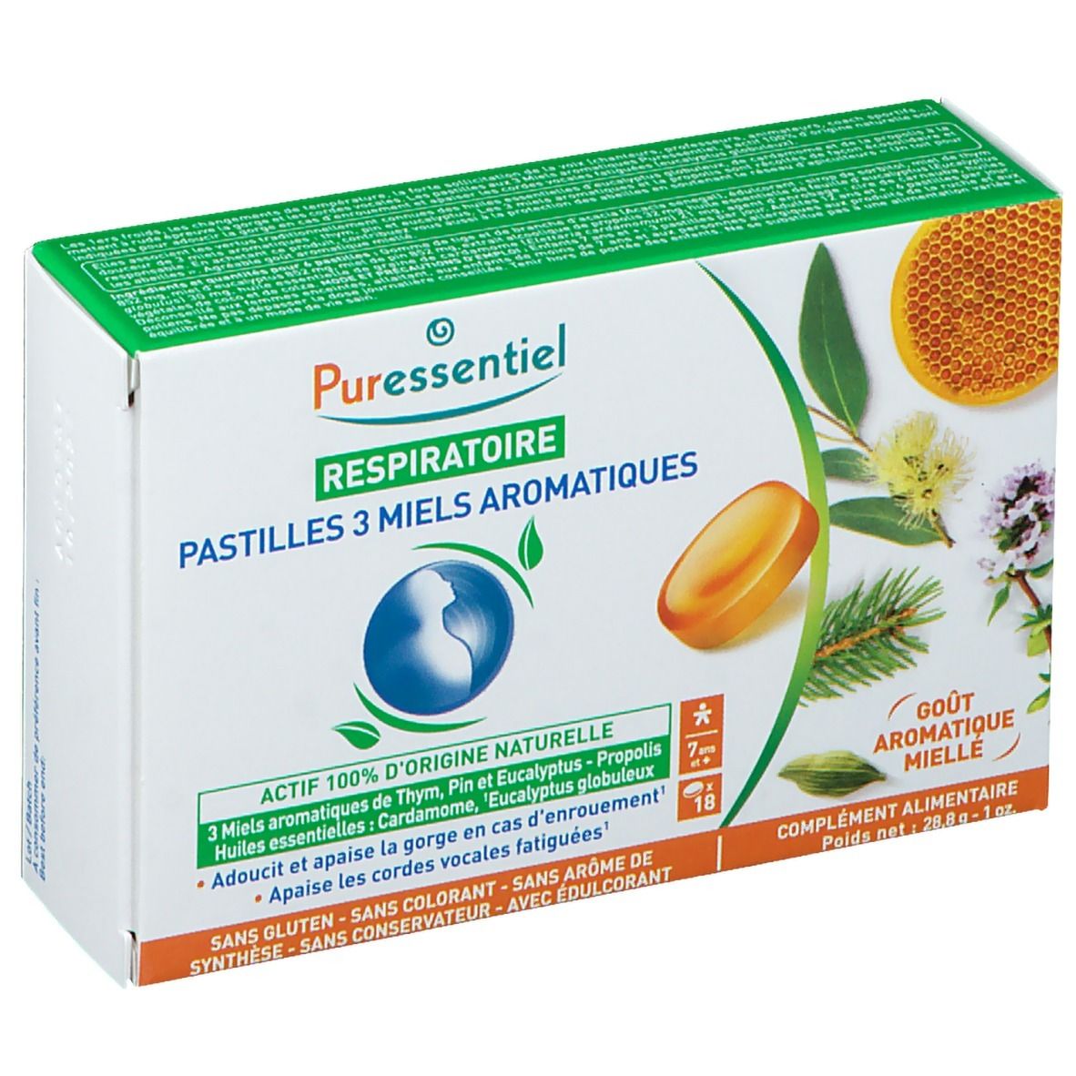 PURESSENTIEL RESPIRATOIRE Pastilles Respiratoire aux 3 miels aromatiques - 18 pastilles