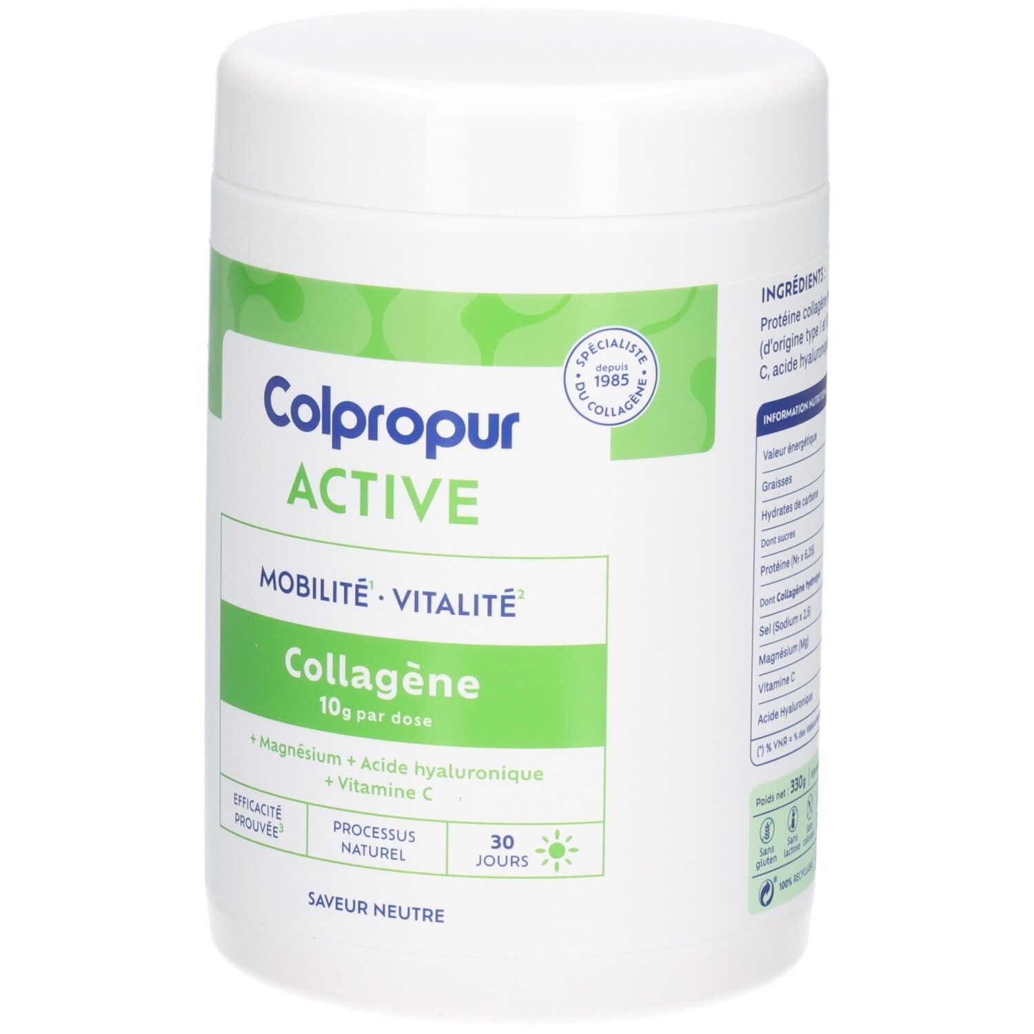 Colpropur Active Kollagenpulver in neutraler Geschmacksrichtung, 30 Tagesportionen.