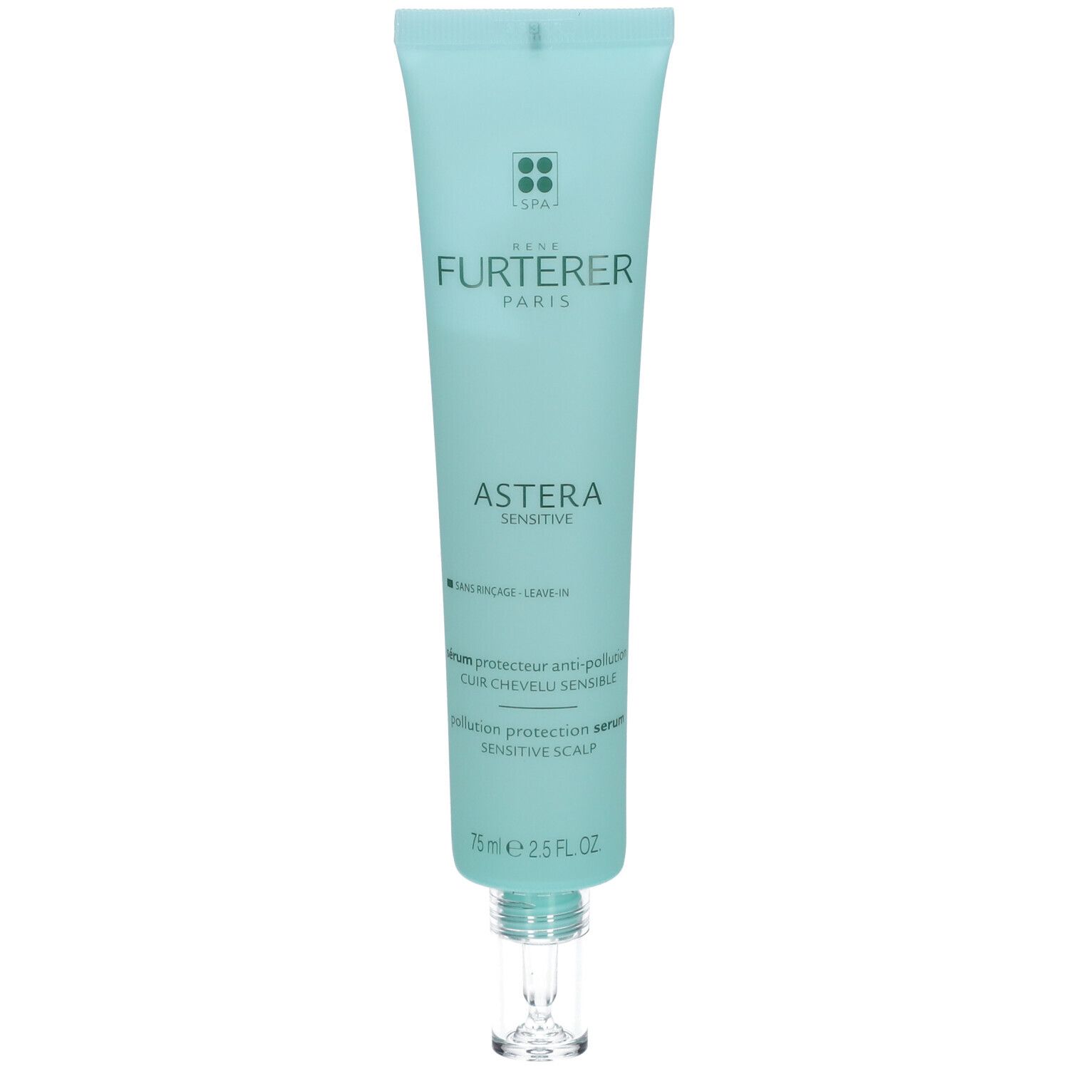 Hellgrüne Tube mit FURTERER PARIS und ASTERA SENSITIVE Schriftzug. 75 ml, 2.5 fl oz.