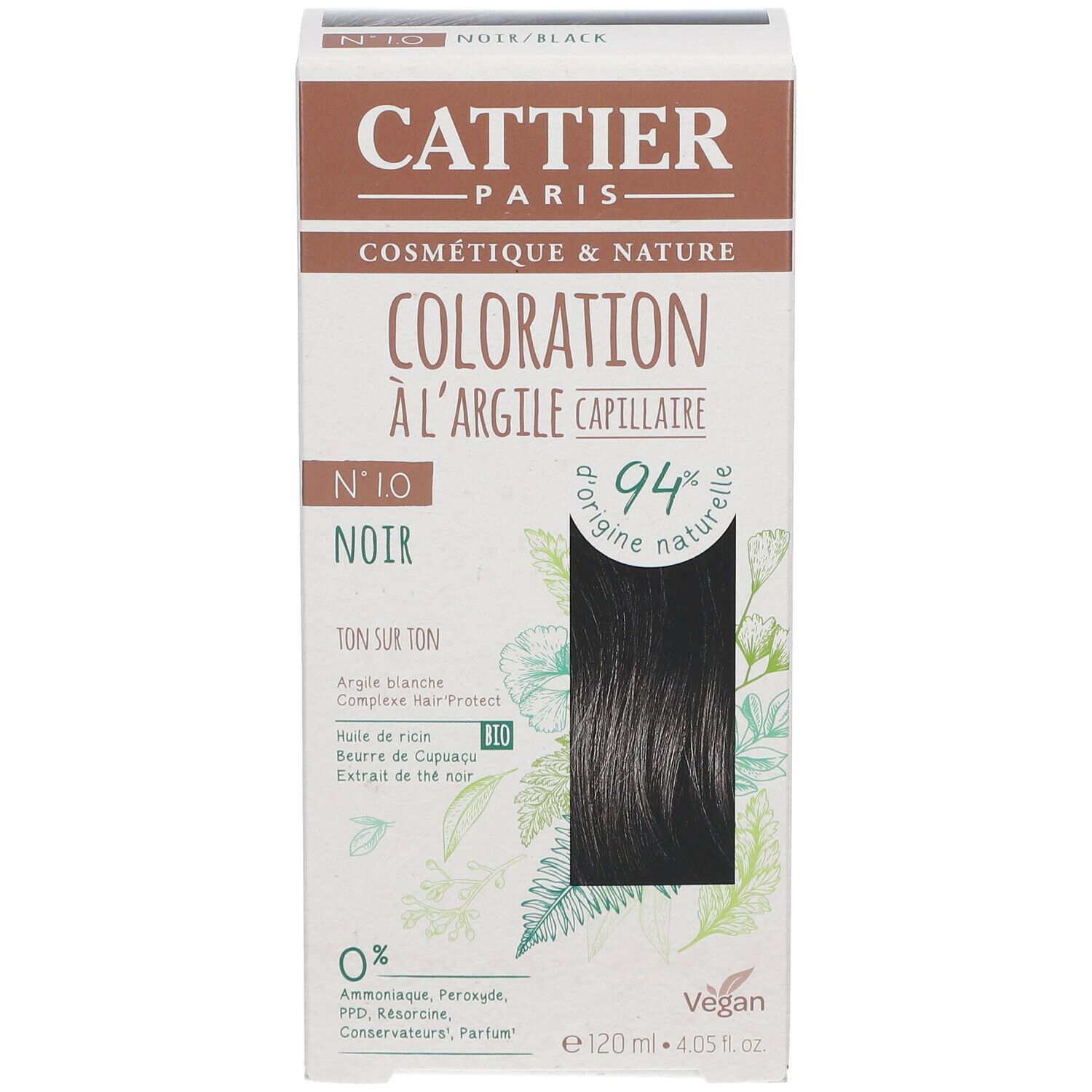 CATTIER Coloration capillaire à l'argile 1.0 noir