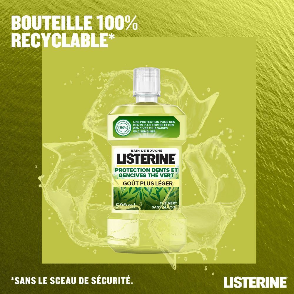Listerine Bain De Bouche Anti Caries, Goût Thé Vert, 500 ml