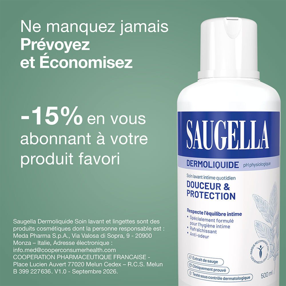 Sauguella Dermoliquide pH physiologique, 500ml Flasche mit Pumpspender.