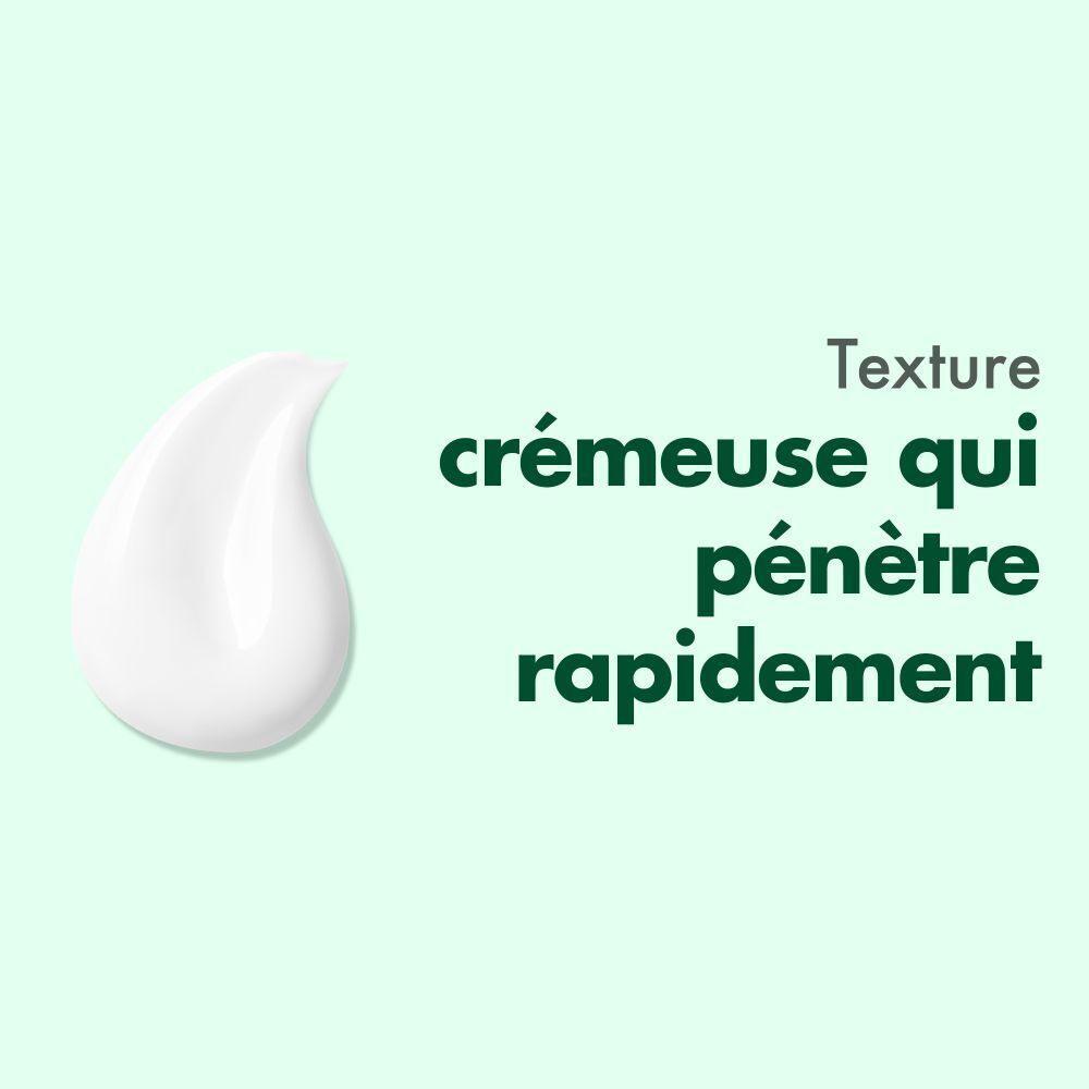 Creme-Tropfen. Text: Texture crémeuse qui pénètre rapidement.