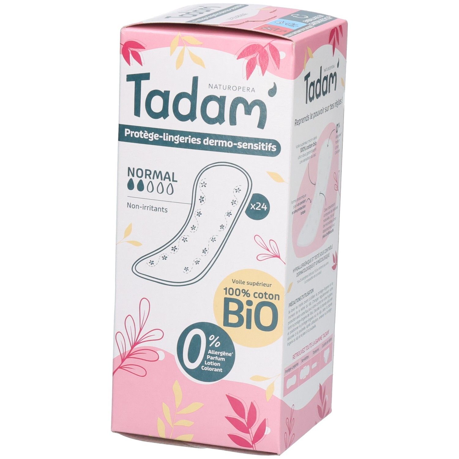 Tadam Damenbindsen, 24 Stück, 100% Bio-Baumwolle, Normal, Nicht reizend.