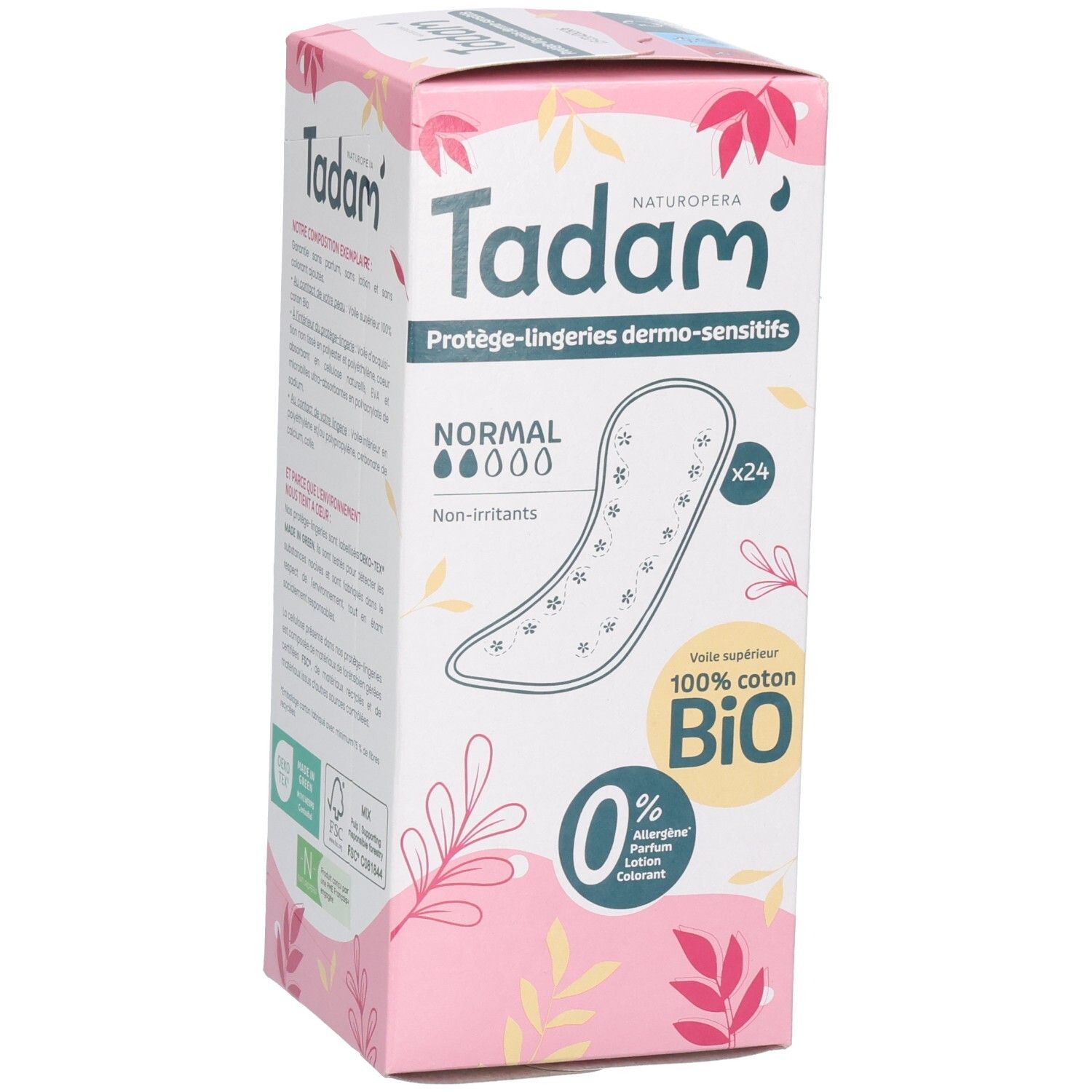 Tadam Damenbindsen, 24 Stück, 100% Bio-Baumwolle, Normal, Nicht reizend.