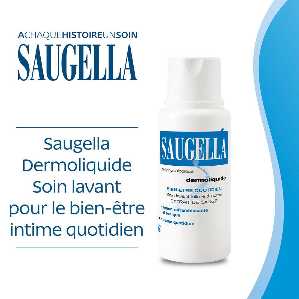 Saugella - Dermoliquide - Soin lavant pour l’hygiène intime quotidienne des femmes adultes - à base d’extrait de Sauge - Assure le bien-être intime quotidien - Flacons Lot 2x250 ml