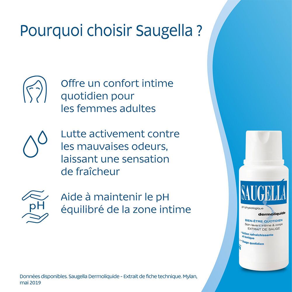 Saugella - Dermoliquide - Soin lavant pour l’hygiène intime quotidienne des femmes adultes - à base d’extrait de Sauge - Assure le bien-être intime quotidien - Flacons Lot 2x250 ml