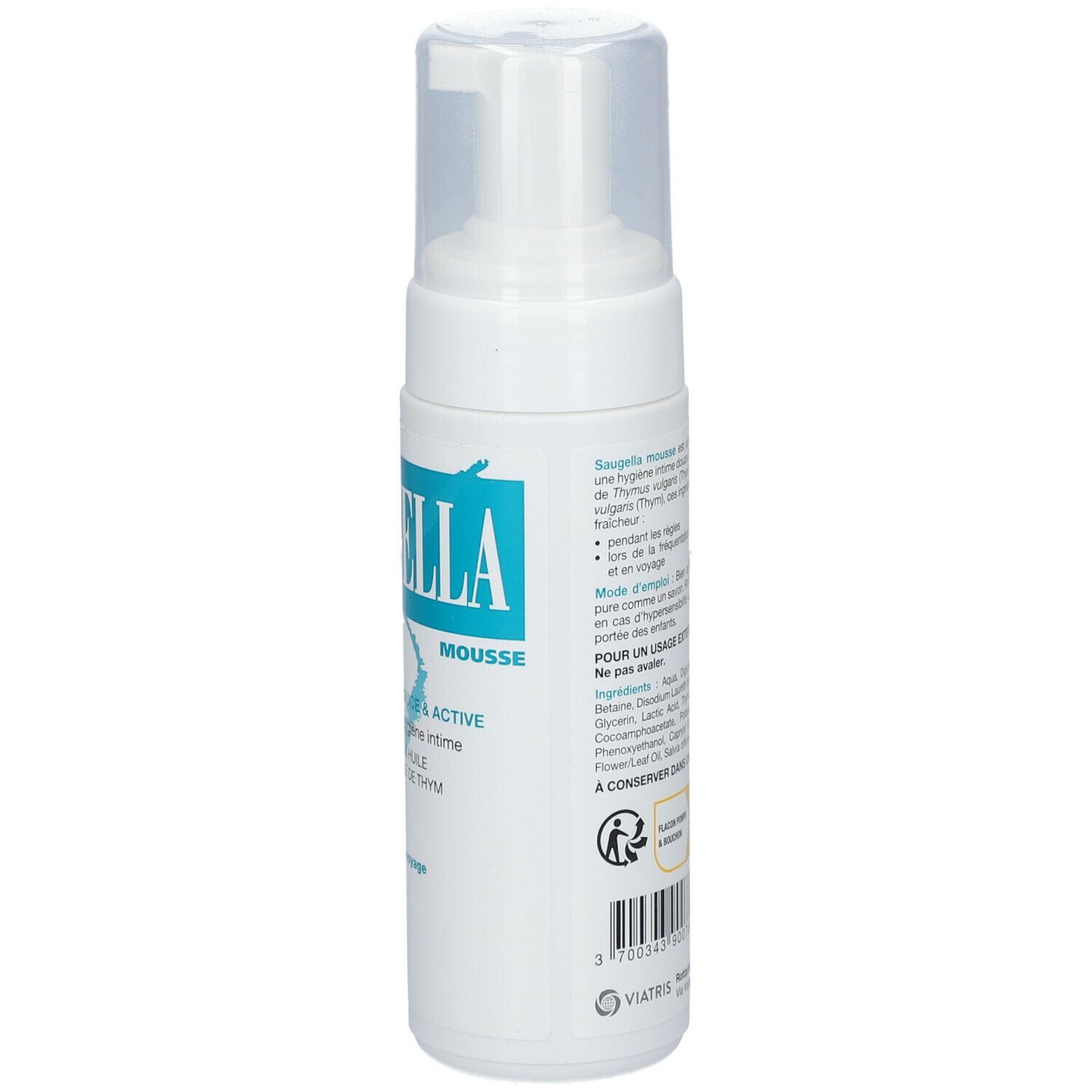 Saugella - Mousse Antiseptique - Soin lavant pour rétablir l’équilibre de la zone intime - à base d'extrait de thym - Apaise les irritations et les démangeaisons intimes - Flacon pompe 150 ml