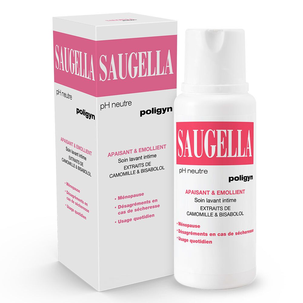 Saugella - Poligyn - Apaisant & Emollient Soin lavant intime - Femmes pendant et après la ménopause - Flacons Lot 2x250 ml