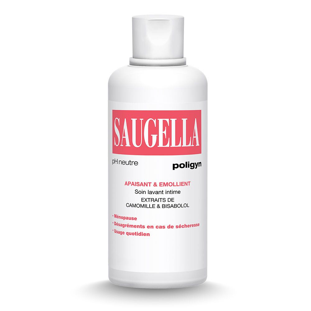 Saugella - Poligyn - Apaisant & Emollient Soin lavant intime - Femmes pendant et après la ménopause - Flacon 500 ml