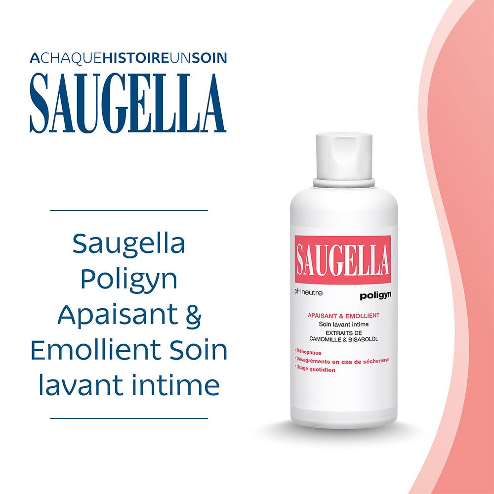 Saugella - Poligyn - Apaisant & Emollient Soin lavant intime - Femmes pendant et après la ménopause - Flacon 500 ml