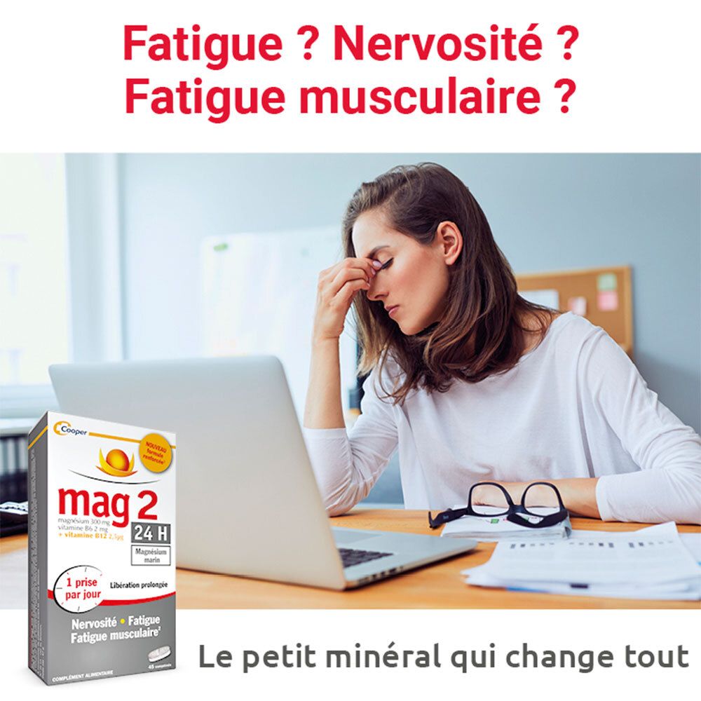 MAG 2 24H, complément alimentaire au magnésium marin - lot de 2 45+15 comprimés