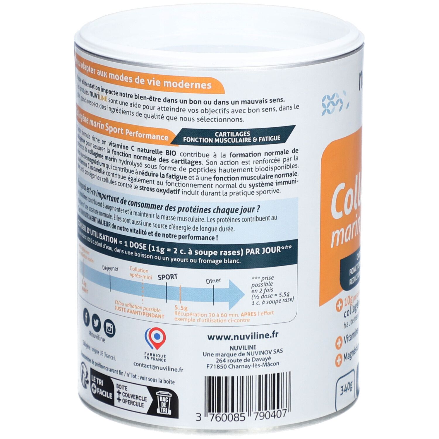 Rückseite der Dose mit Text. Enthält Informationen über die Verwendung und die Inhaltsstoffe des Produkts. Mit QR-Code und Kontaktinformationen.