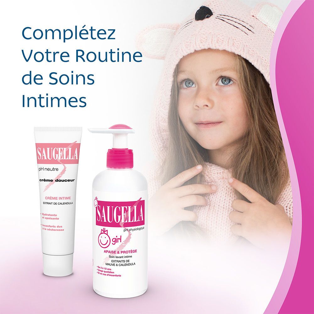Saugella - Girl - Soin lavant intime féminin - à base d’extraits de Malva sylvestris et de Calendula officinalis - à partir de 3 ans - Flacons Lot 2x200 ml